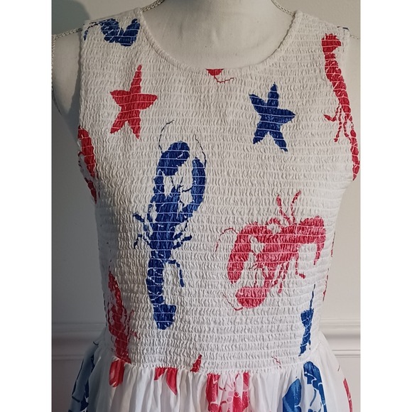 J. Crew Womens Nautical Lobster Print White Red Blue Sz Small Midi Dress NWOT - Picture 2 of 9